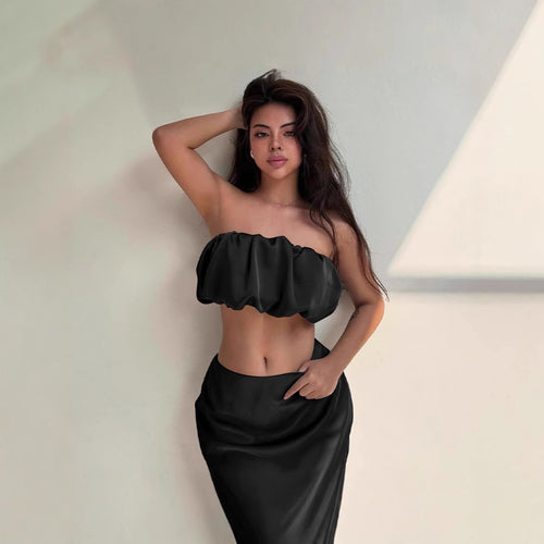 Dame Stilfuld Bandeau-top med voluminøst flæsedesign Stilla