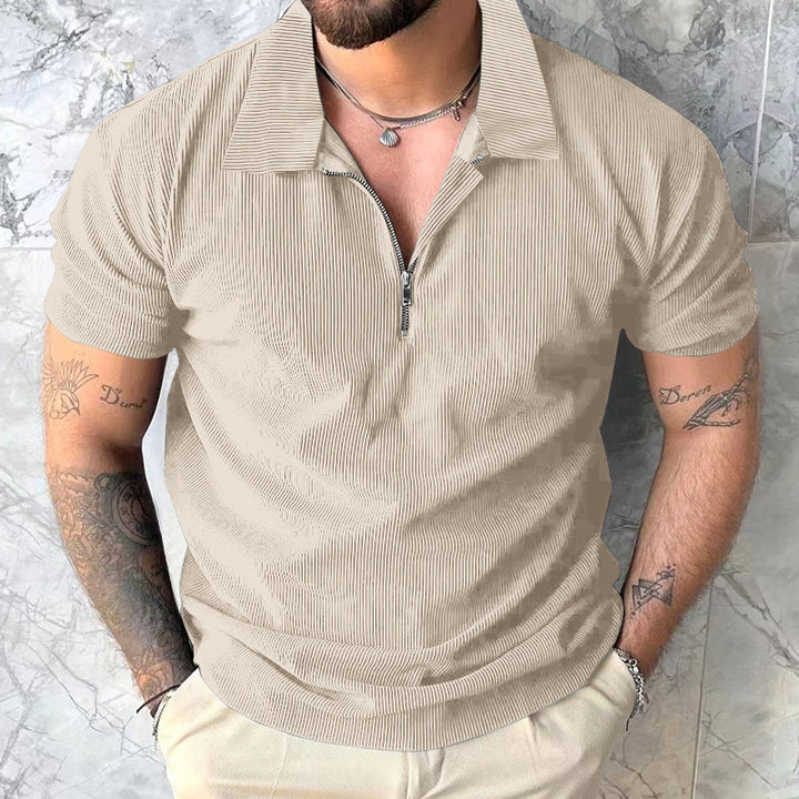Herrer Kortærmet Poloshirt med Lynlås og Struktureret Design Stilla