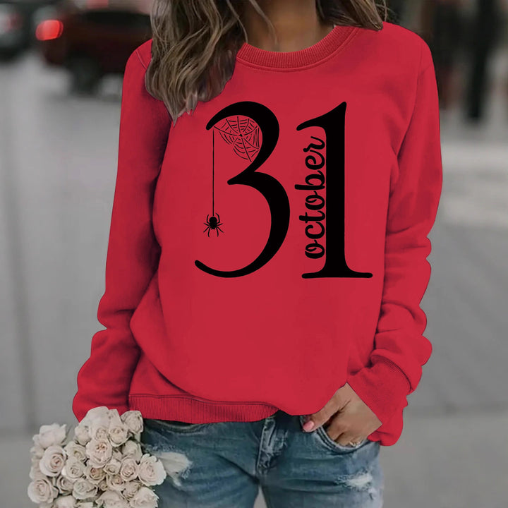 Kvindernes sweatshirt med kreativ Halloween-motiv og behagelig pasform Stilla