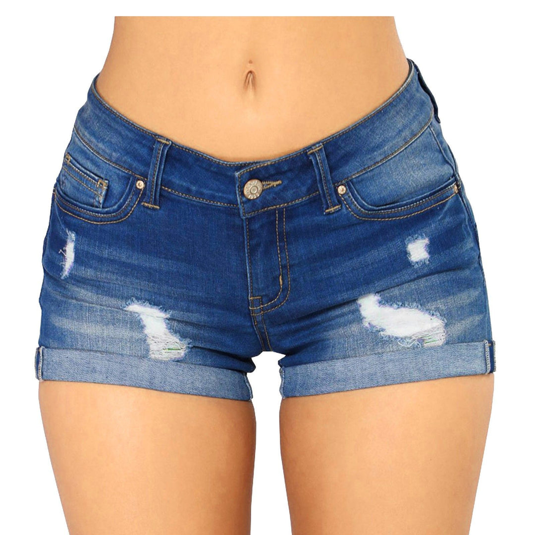 Damer casual Destroyed Jeans-Shorts med omslået kant Skovae