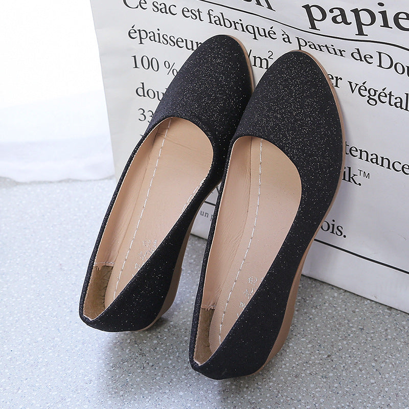 Dame elegante Ballerinas med glitrende overflade og behagelig hæl Stilla