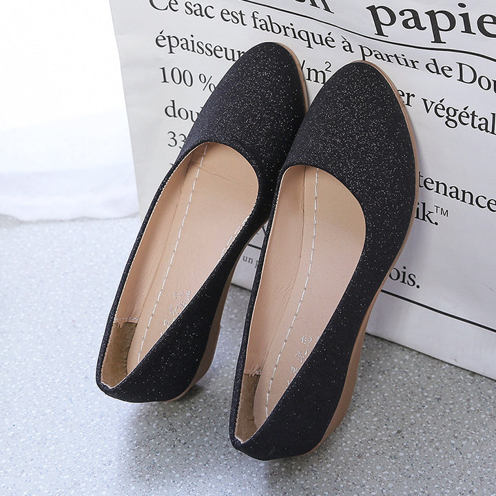 Dame elegante Ballerinas med glitrende overflade og behagelig hæl Stilla