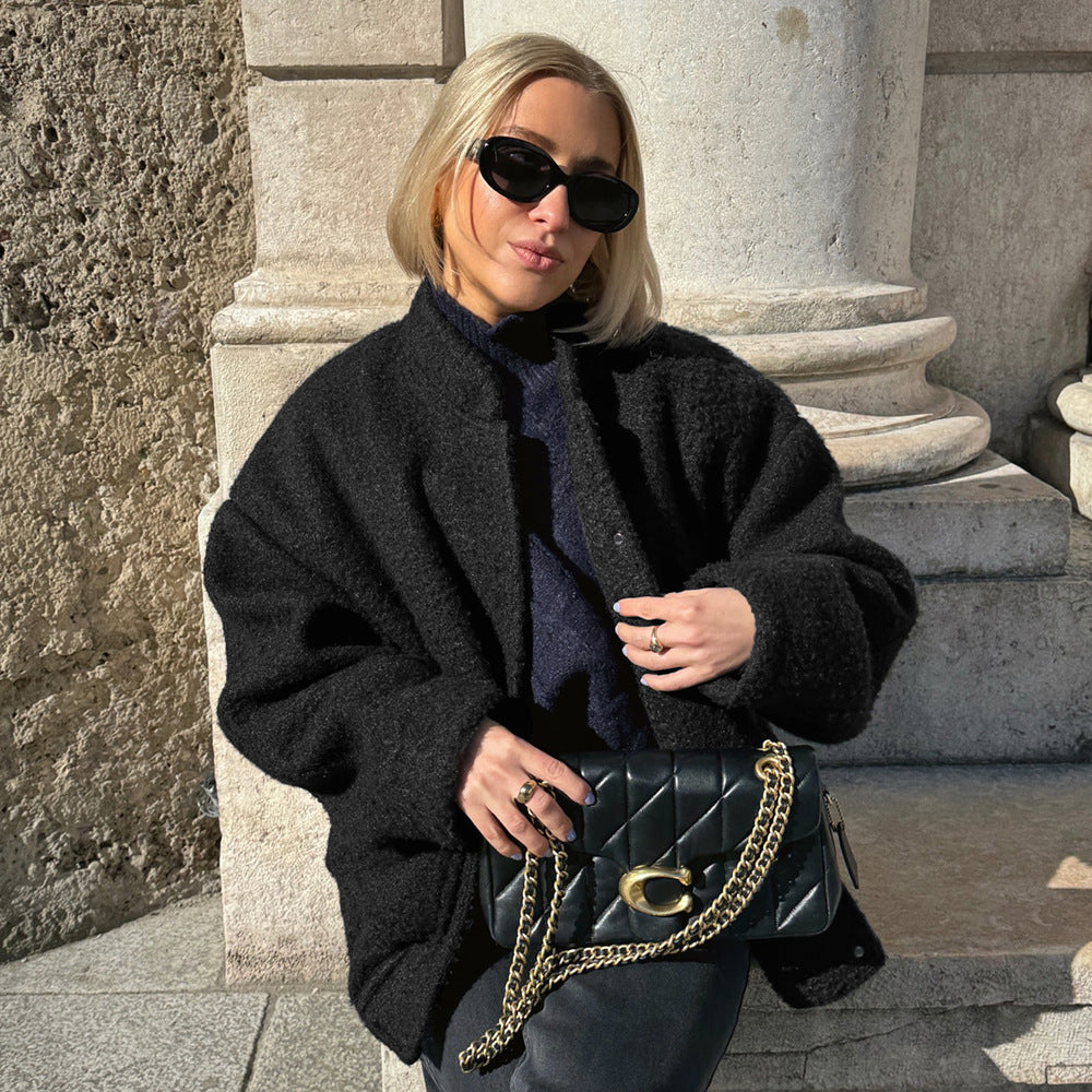 Dame Oversized Fleece Jakke med Knaplukning Stilla