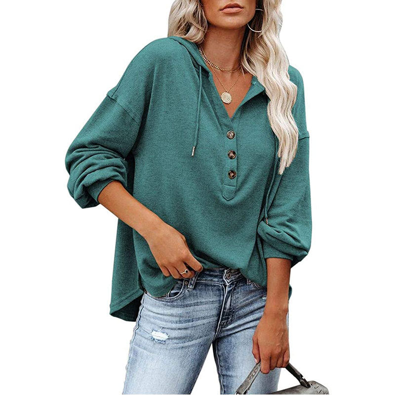 Dame afslappet hoodie med knaplukning Stilla
