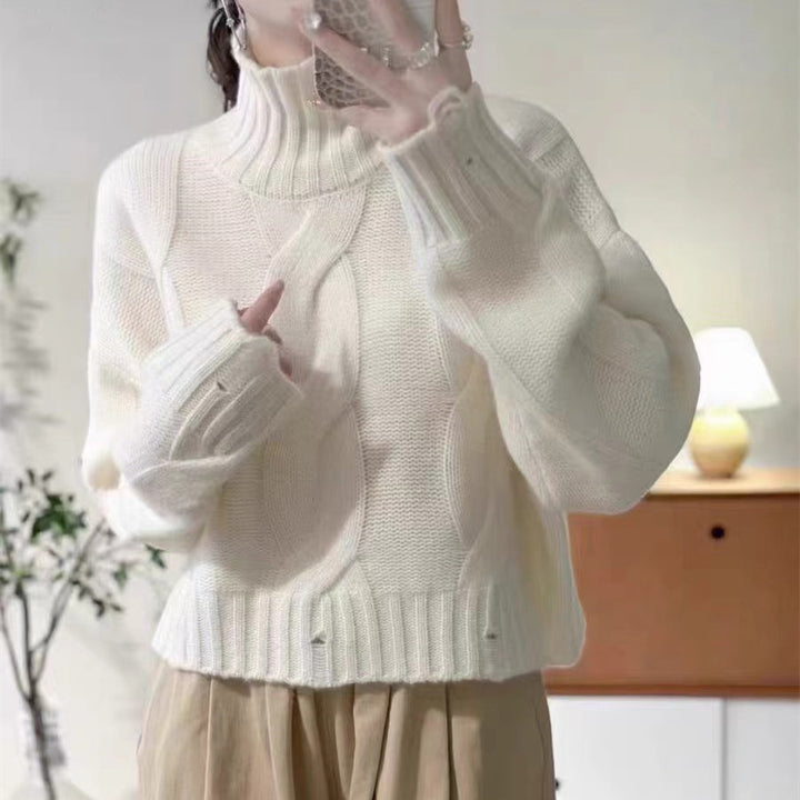 Kvinders strikkede sweater med høj krave og snor mønster Stilla