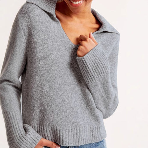 Kvinders sweater med bred krave og ribbet manchet tekstur Stilla