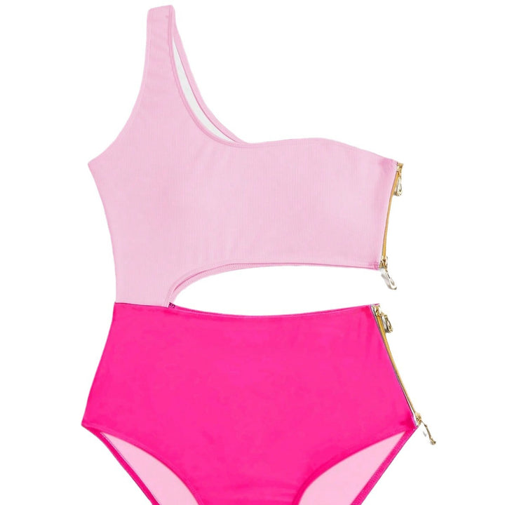 Dame one-piece badeshorts med asymmetrisk snit og moderigtig lynlås Skovae