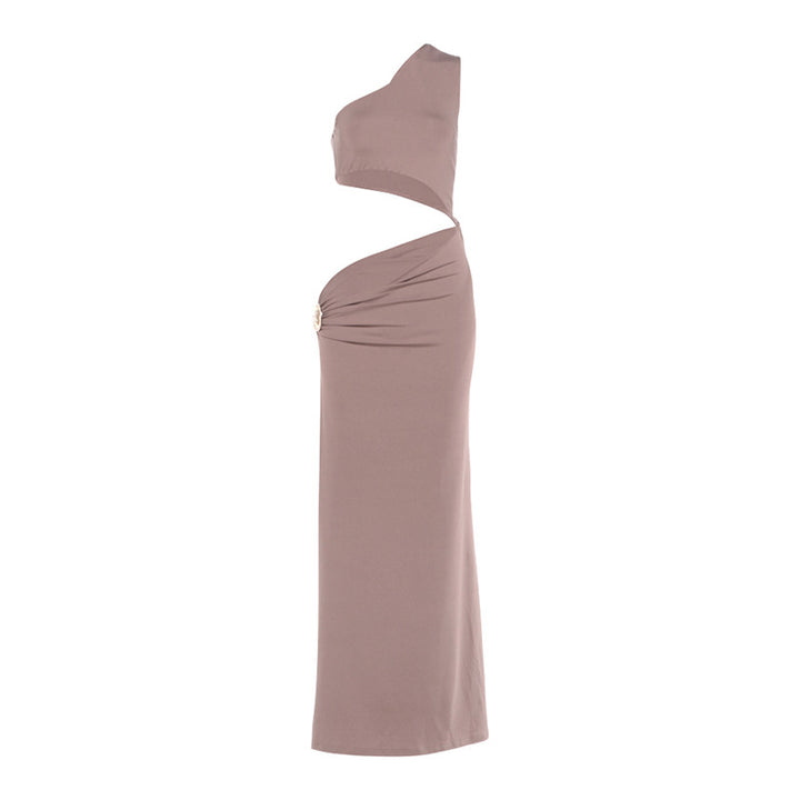 Dame Elegant asymmetrisk maxikjole med drapering og dekorativ detalje Skovae