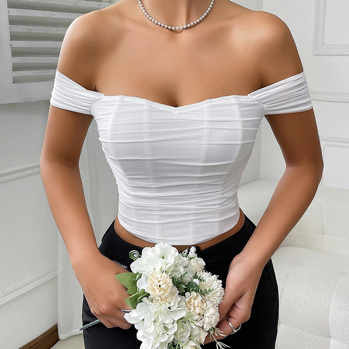 Dame Off-Shoulder Crop-Top med afslappet strækdesign Stilla