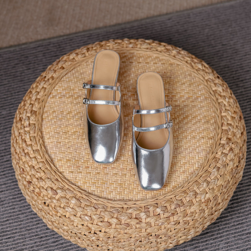 Dame Slingback Mules med kvadratisk tåform og dobbelt remdesign Stilla