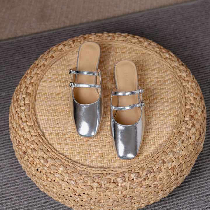 Dame Slingback Mules med kvadratisk tåform og dobbelt remdesign Stilla