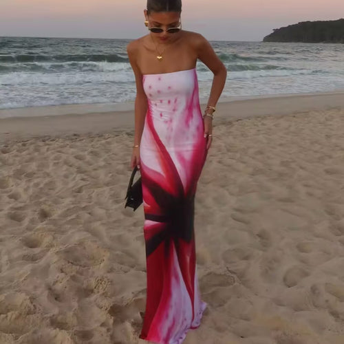 Femme Strapless Floral Maxi Kjole Stilla