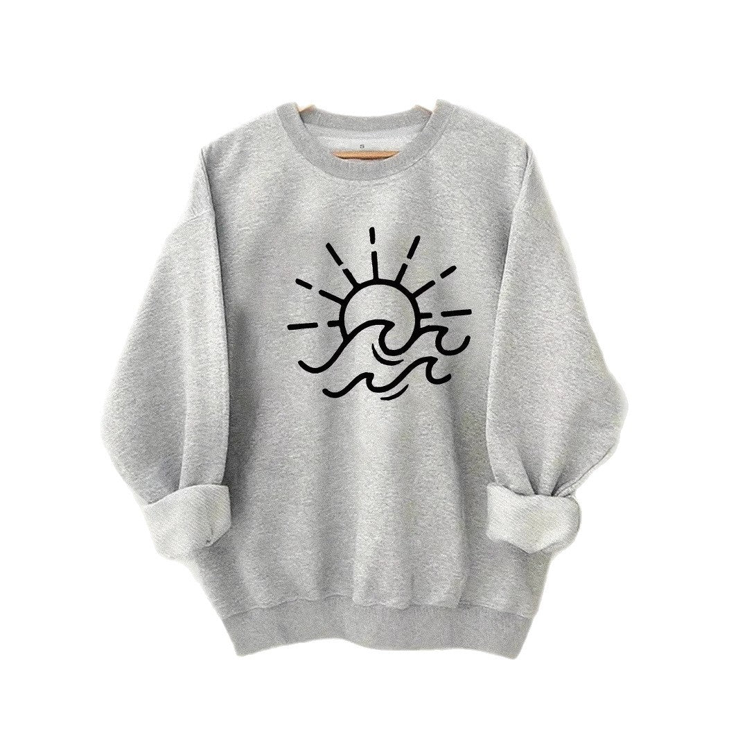 Kvinders sweatshirt med kreativt sol- og bølgedesign Stilla