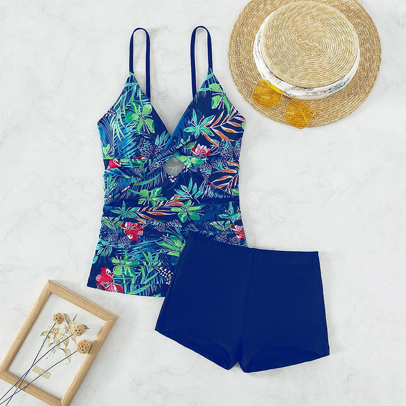 Dame Tankini-sæt med blomster top og komfortable shorts Stilla