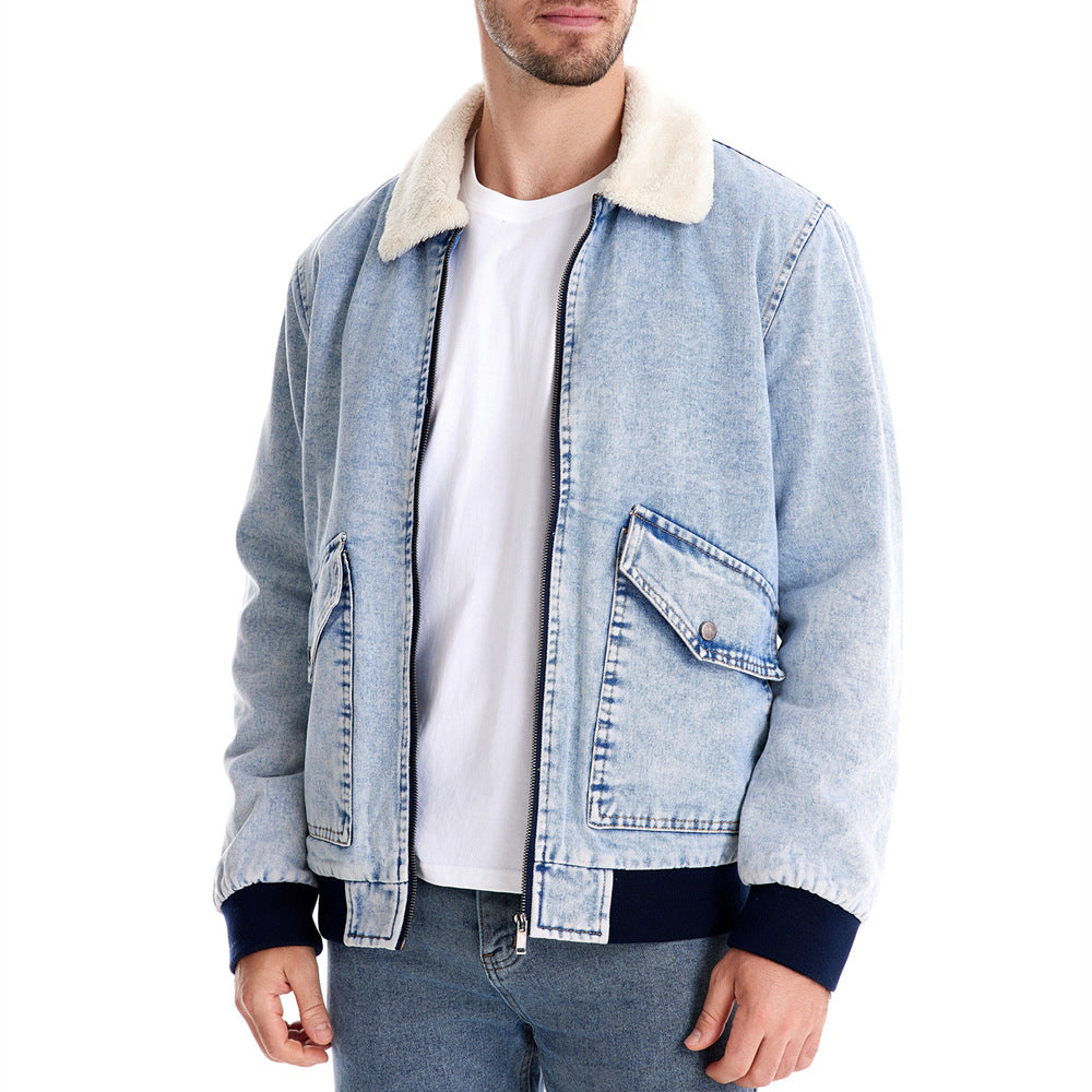 Herrer denimjakke med varmt kunstpelskrave og praktiske lommer Stilla