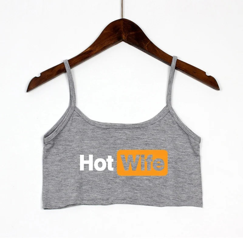 Dame Crop-top med moderne skrifttyper og justerbare stropper Skovae