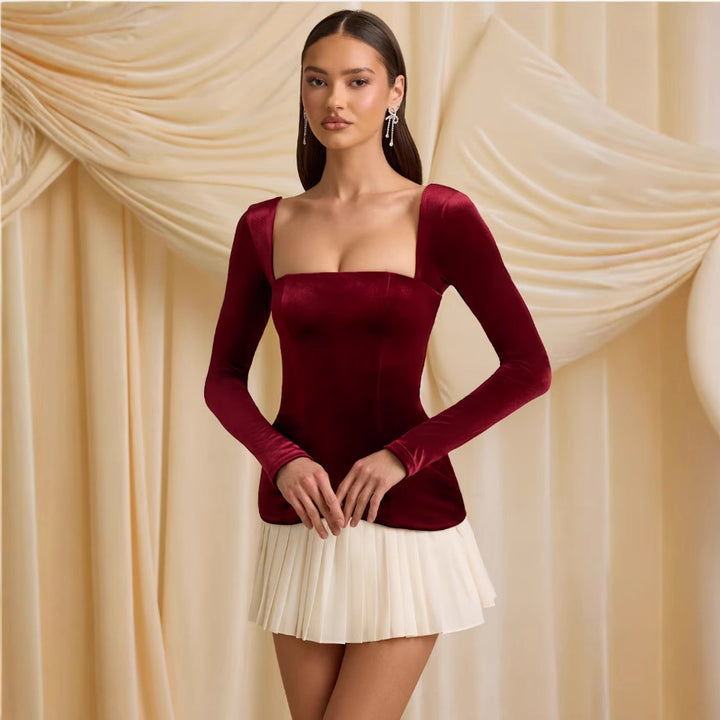 Dame Elegant Langærmet Bluser T-Shirt med kvadratisk udskæring og figursyet snit Stilla