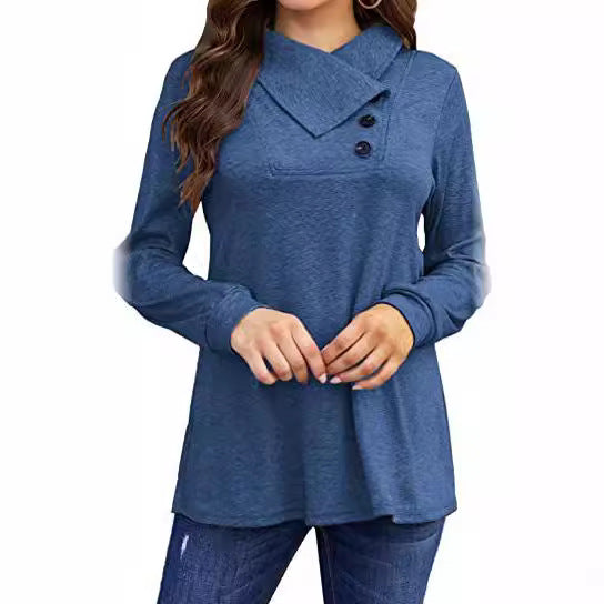 Dame asymmetrisk sweatshirt med høj krave og praktiske knapdetaljer Stilla