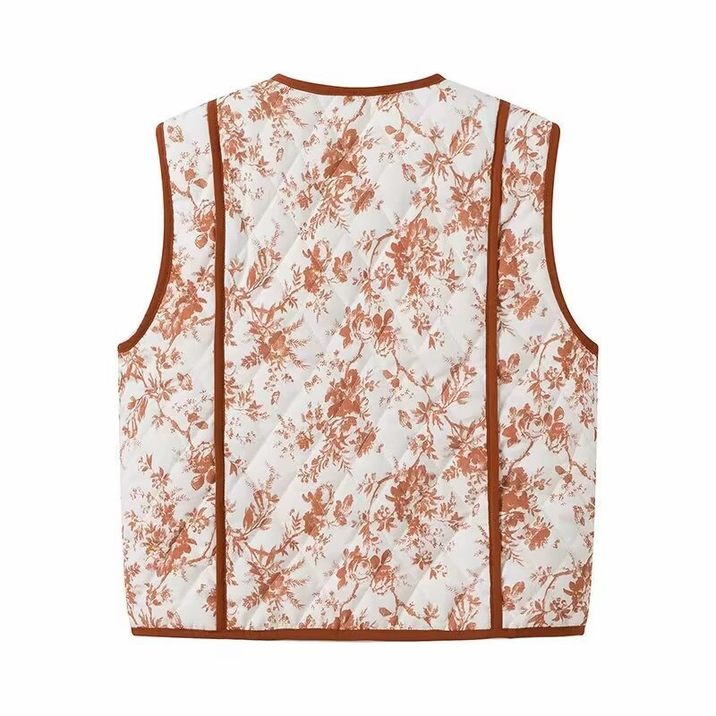 Kvinder Quiltet Vest med blomstertryk og praktiske lommer Stilla