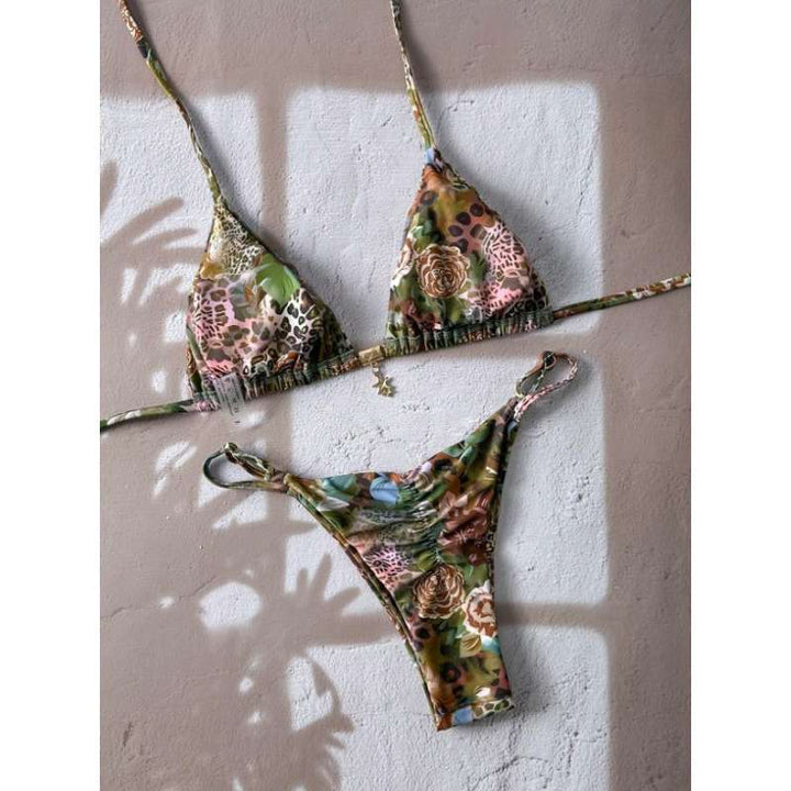 Dame Triangel-Bikini med farverigt blomster- og dyremønster Stilla