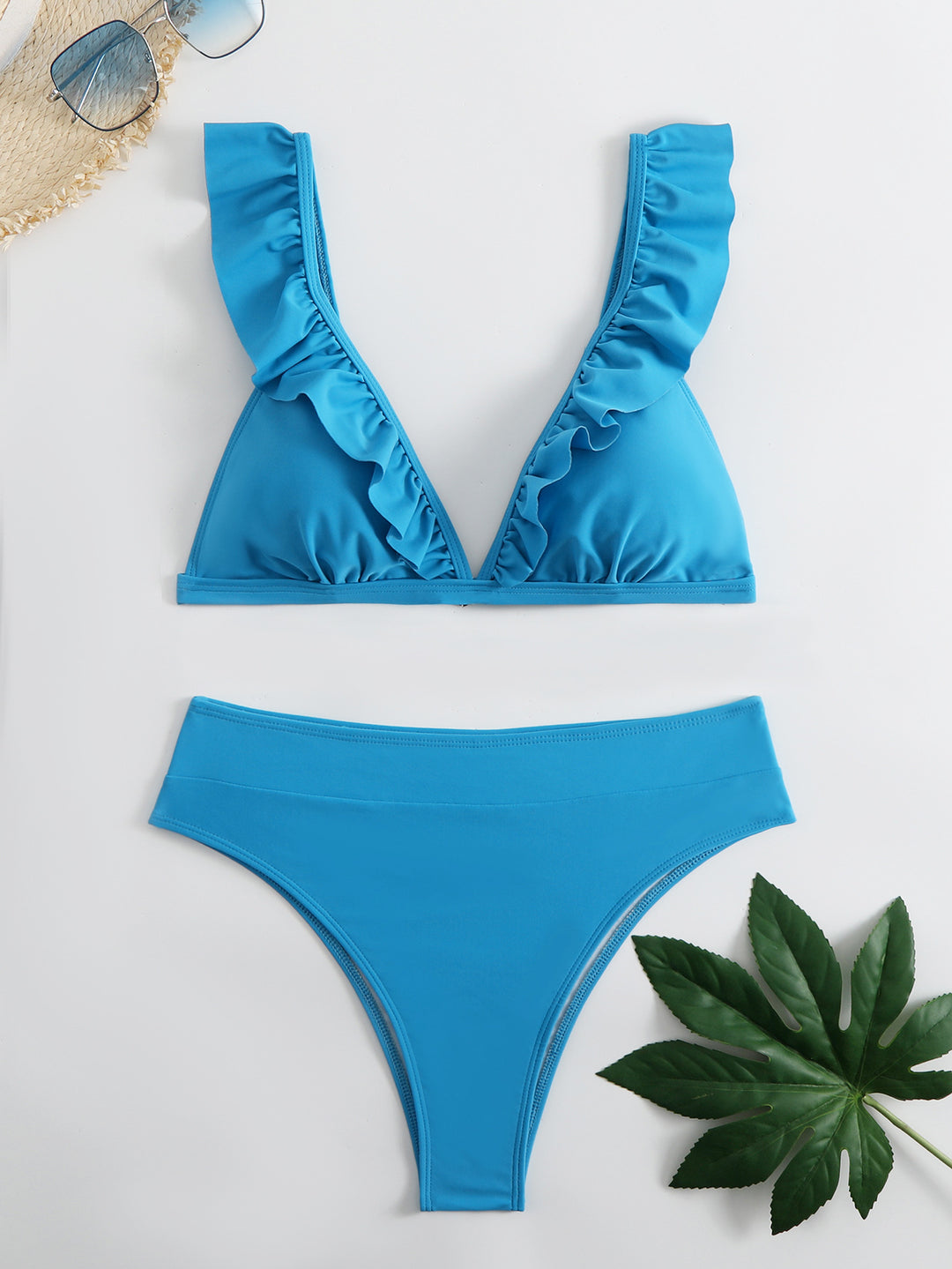 Dame Bikini top med trendy flæsedetaljer og høj benudskæring Stilla