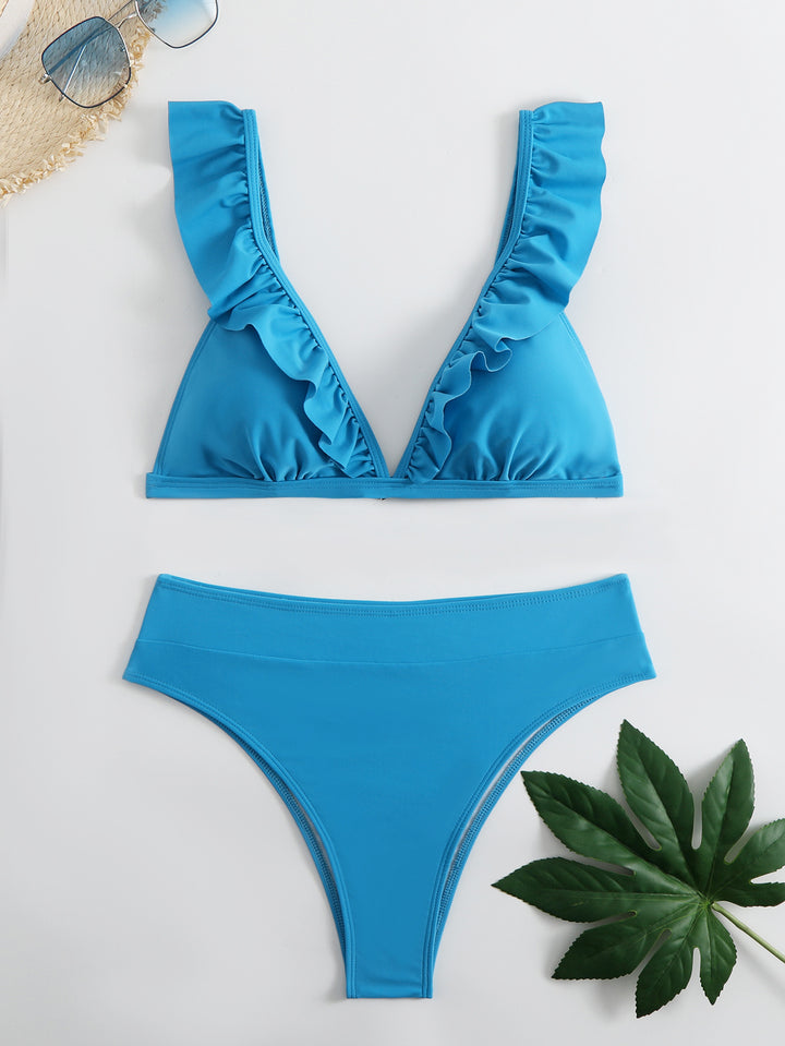Dame Bikini top med trendy flæsedetaljer og høj benudskæring Stilla