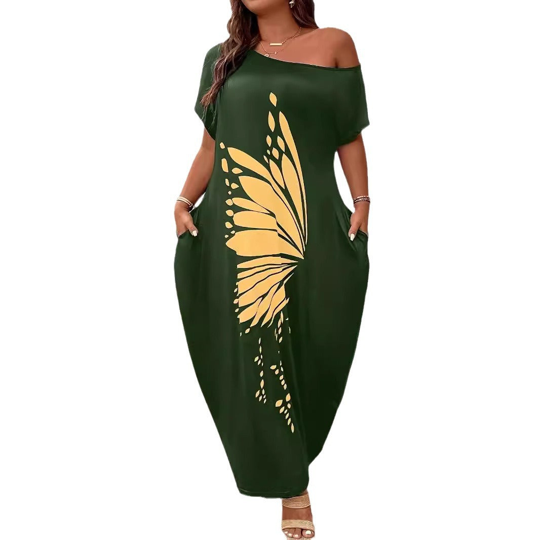 Dame Maxikjole med XXL sommerfuglemotiv og off-shoulder design Stilla