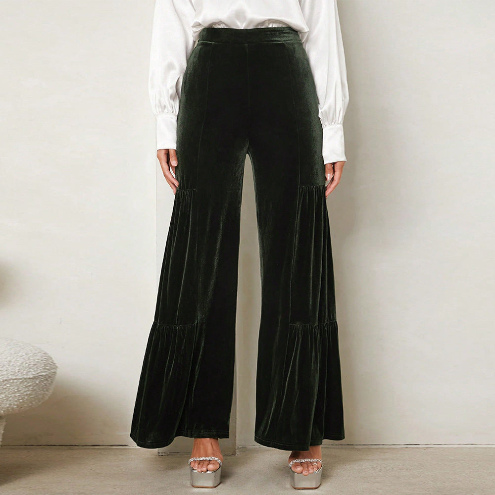 Dame Bred Velour Bukser med Volant Detaljer Stilla