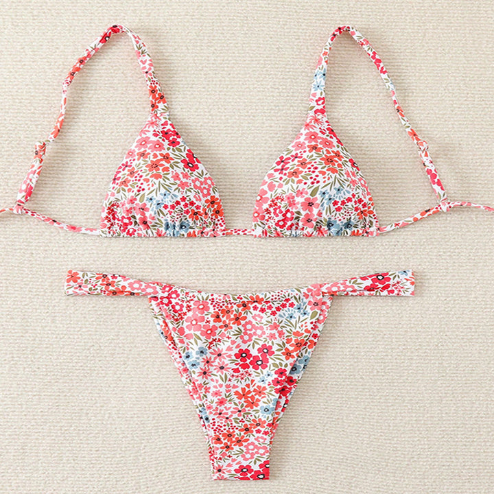 Dame triangel-bikini med justerbare stropper og blomstermønster Skovae
