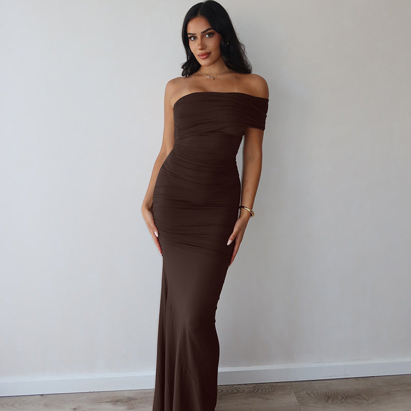 Dame Elegant maxi kjole med raffineret drapering Skovae