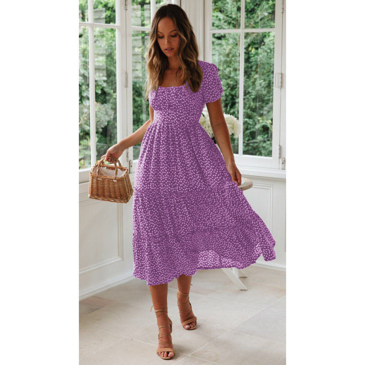Femme Floral Print Maxi-Kjole med firkantet Udsnit Stilla
