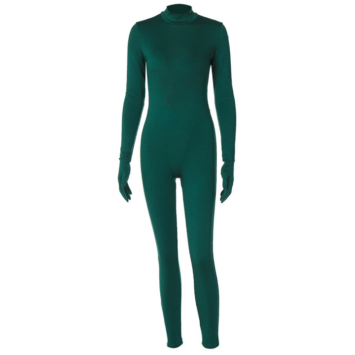 Dame tætsiddende jumpsuit med høj krave og lange ærmer Stilla