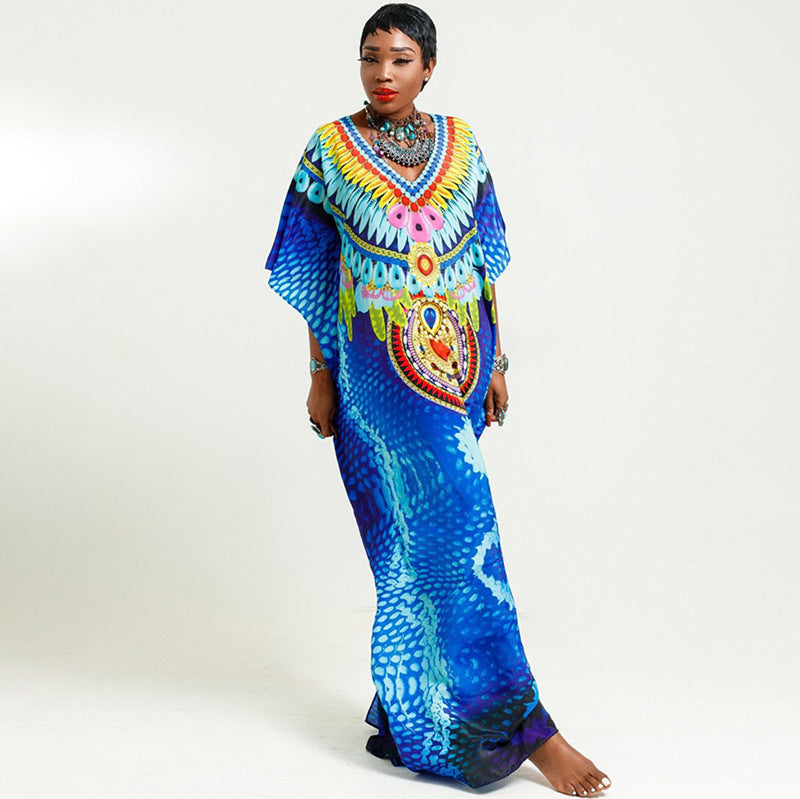 Dame Maxi-Kaftan med kunstnerisk tribal-mønster og elegant V-udskæring Stilla