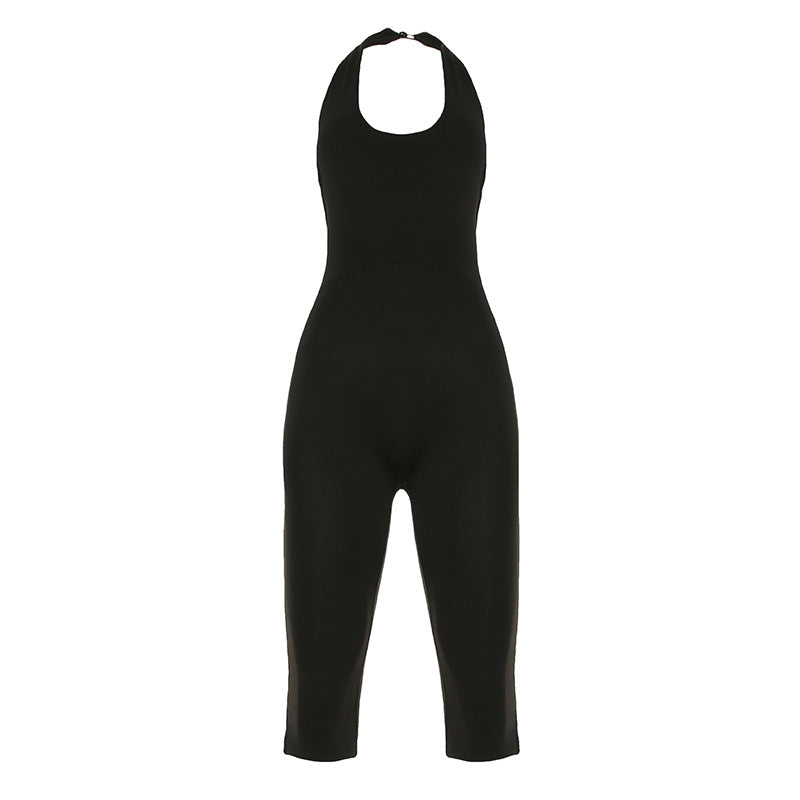 Dame kortærmet jumpsuit med moderne polokrave og tætsiddende snit Skovae