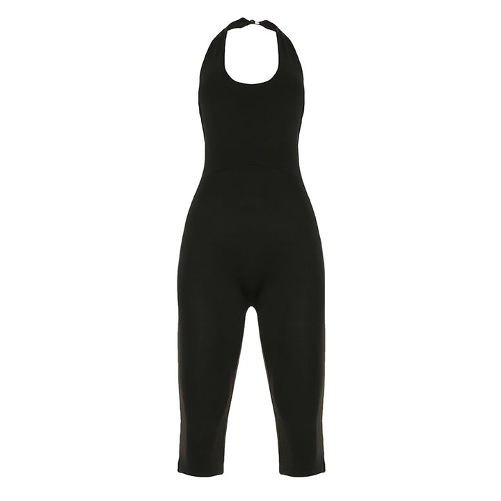 Dame kortærmet jumpsuit med moderne polokrave og tætsiddende snit Skovae