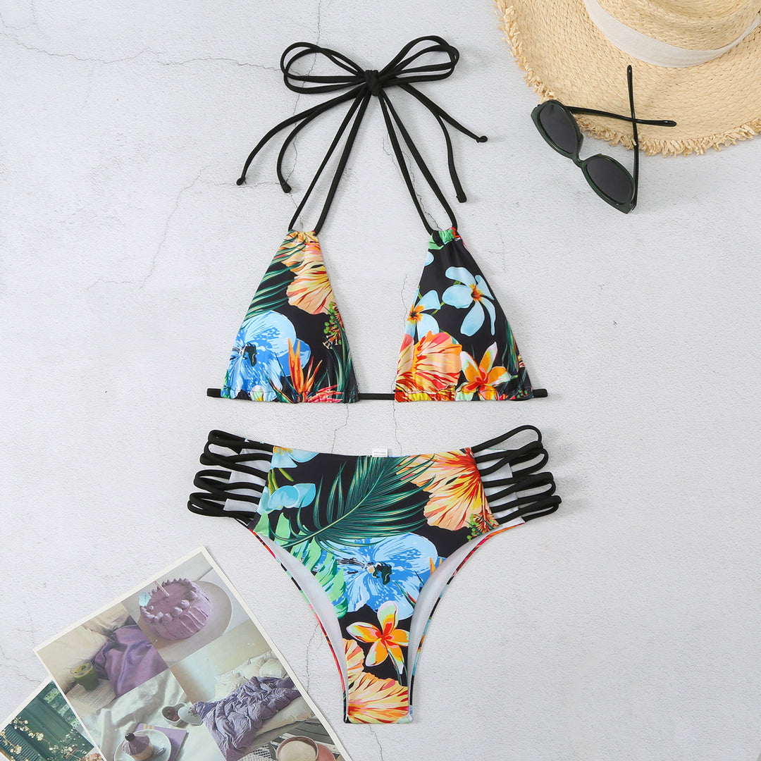 Dame Triangel-Bikini med unikke snøre detaljer og blomsterdesign Stilla