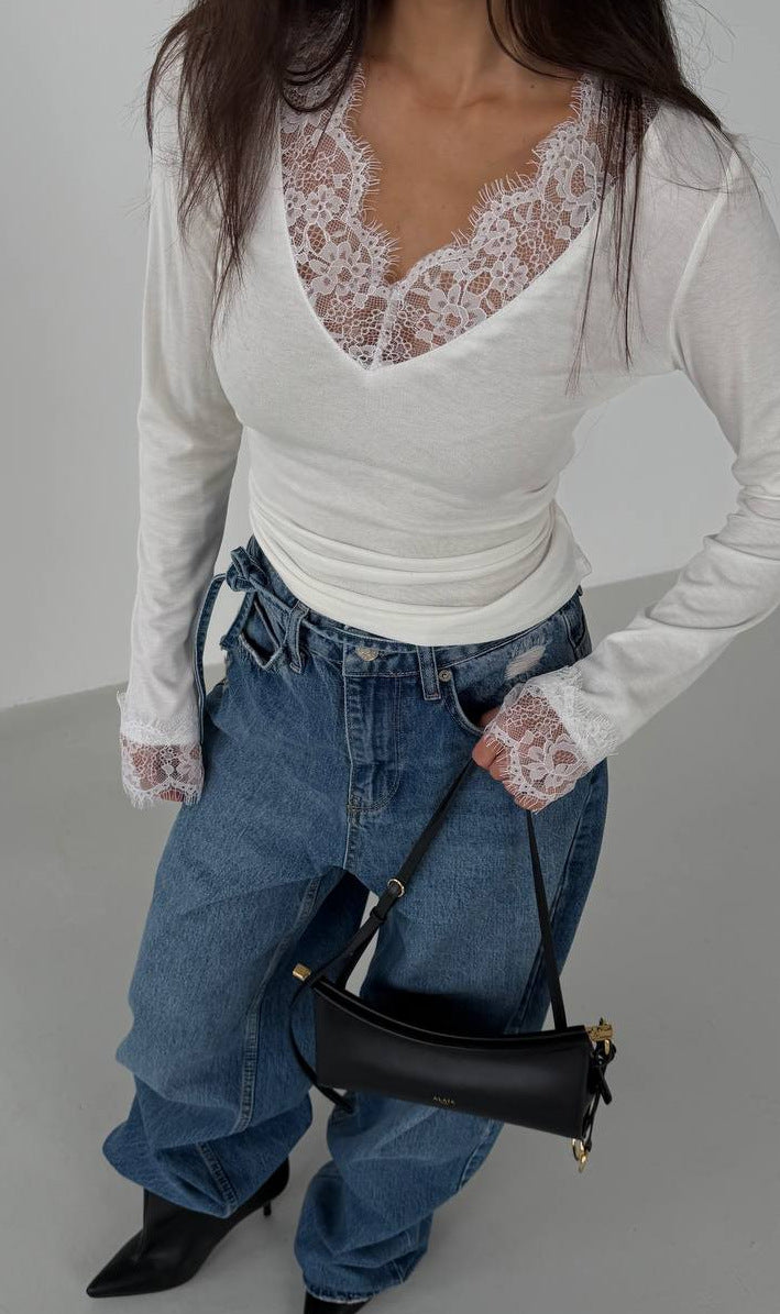 Kvinders bodystocking med delikat blondertrim Stilla