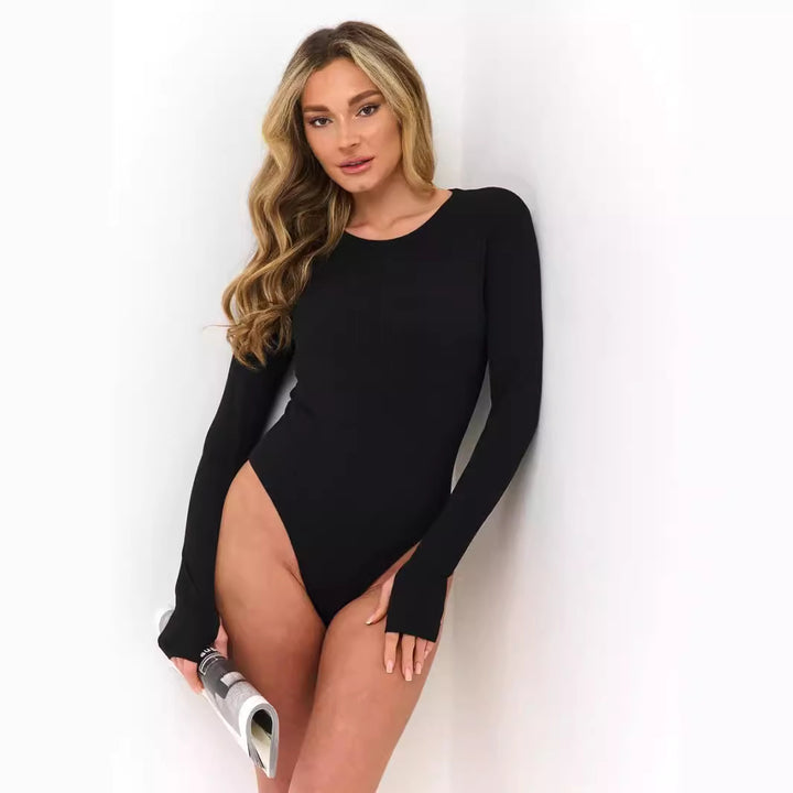Dame langærmet bodysuit med elegant rib design og tætsiddende snit Skovae