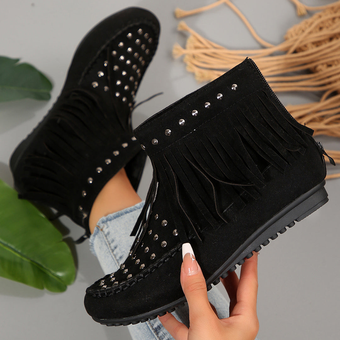 Dame Mokkasiner med mode frans og glitrende studs Stilla