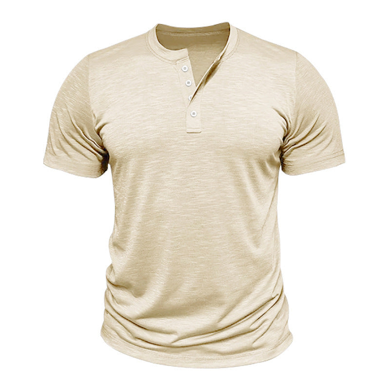 Herre kortærmet Henley T-shirt med dekorative knapdetaljer og glat overflade Stilla