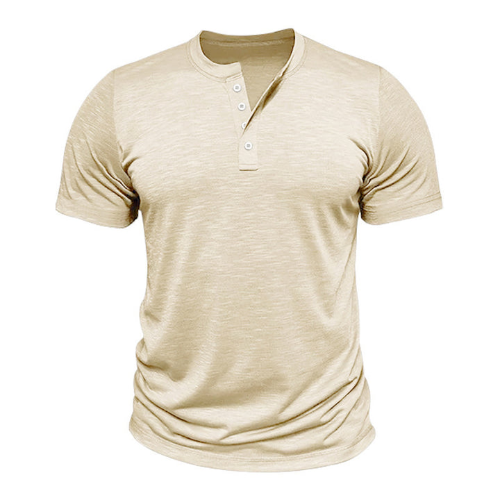 Herre kortærmet Henley T-shirt med dekorative knapdetaljer og glat overflade Stilla