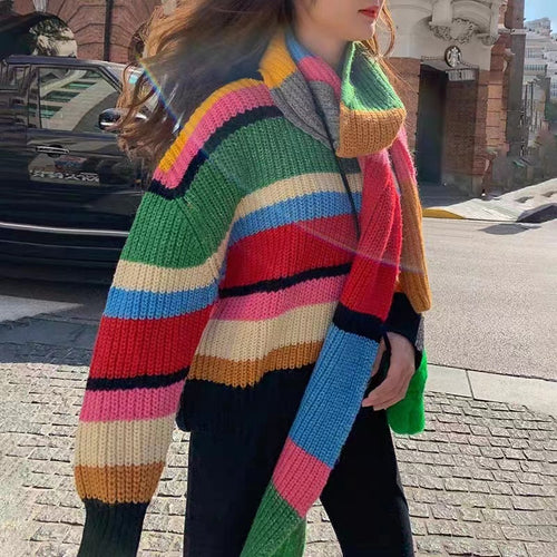 Femme Overstørrelse Farverig Strikpullover med Halsbåndsdetalje Stilla