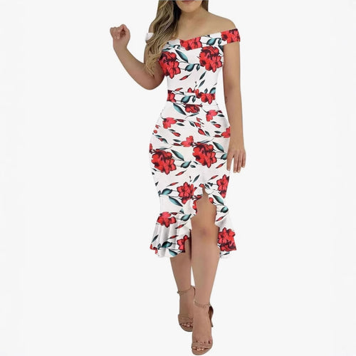 Dame Off-Shoulder Volants Midi Kjole Stilla
