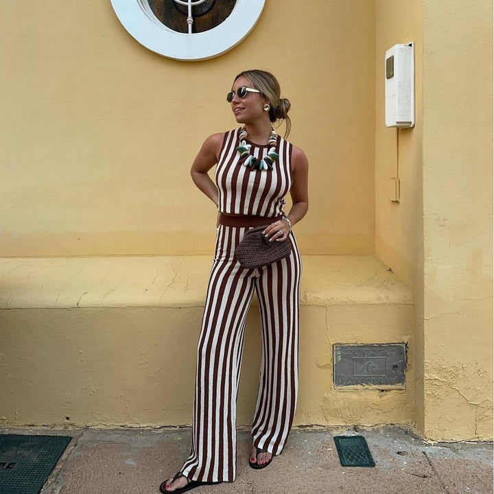 Dame casual jumpsuit med stribet design og høj talje Skovae
