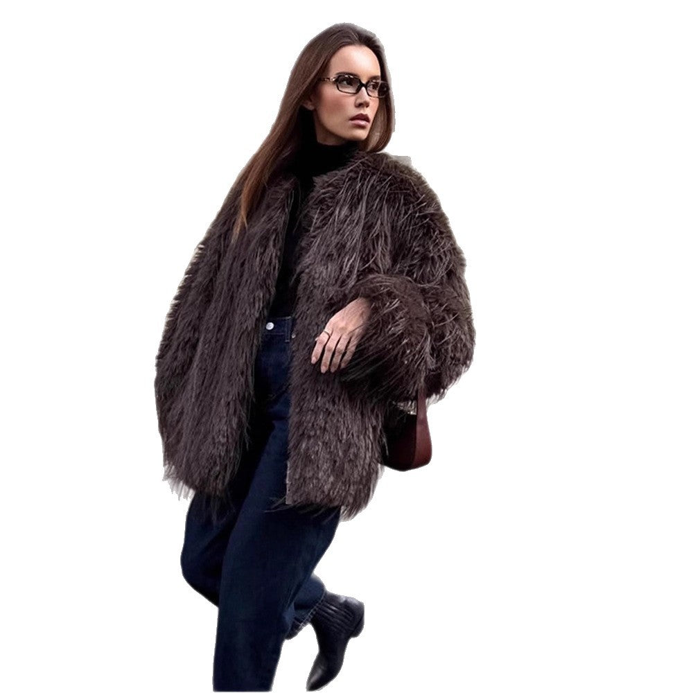 Dame Oversized Kunstpelsjakke Stilla