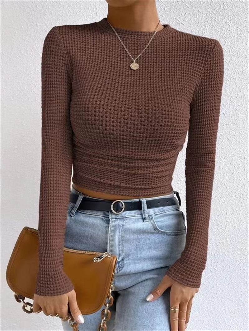 Dame Cropped Langærmet T-shirt i struktureret materiale med tætsiddende snit Stiila