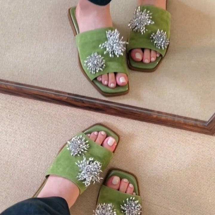 Dame Elegant Slide Mules med Strassdekorationer Stilla