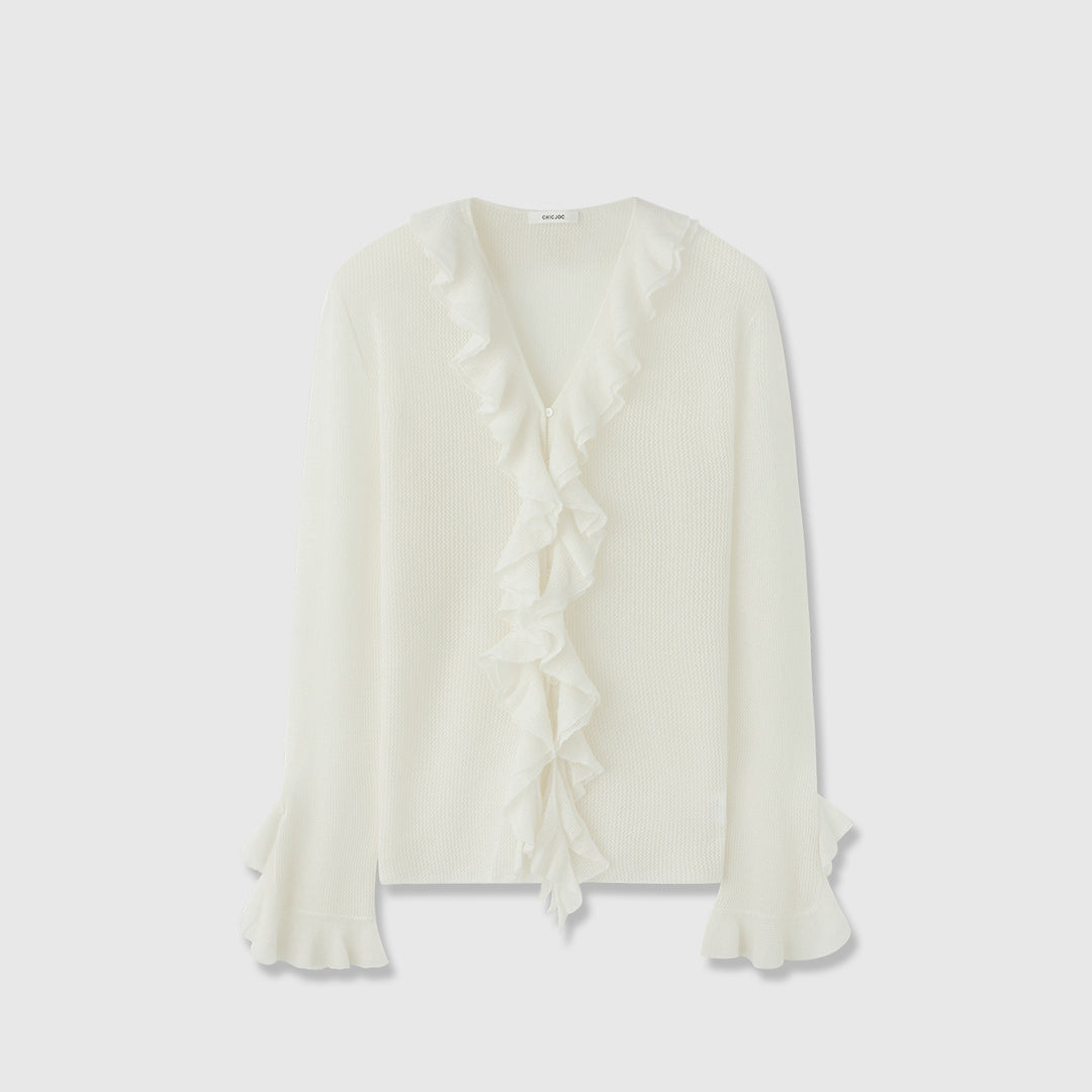 Kvindernes strikkede sweater med flæse dekoration Stilla
