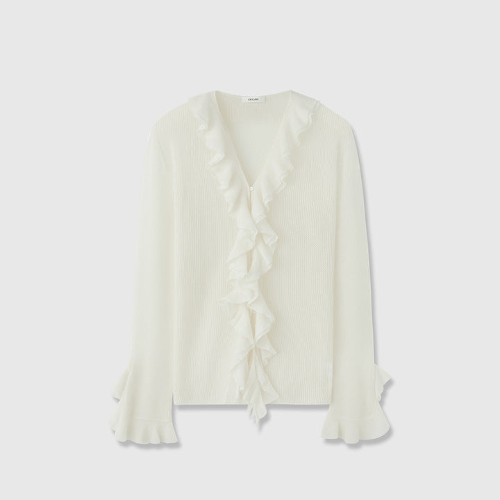 Kvindernes strikkede sweater med flæse dekoration Stilla