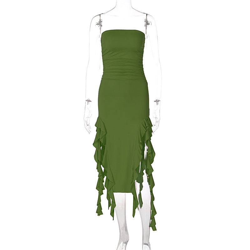 Dame wrap dress med flæser og figursyet snit Skovae